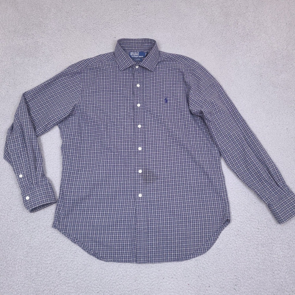 Vintage Polo Ralph Lauren Shirt Mens Large Blue Plaid Stanton Classic Fit *Read